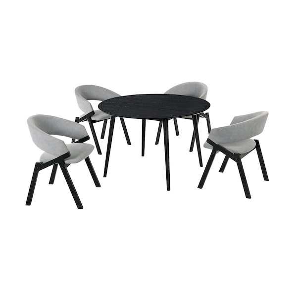 Armen Living Arcadia and Talulah 48" Round Gray and Black Wood 5 Piece Dining Set SETARDI5TAGRBL48 - main